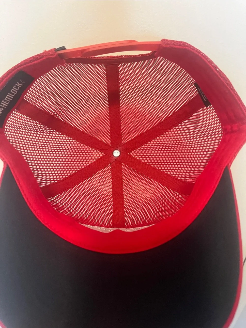 Hemlock Red Mesh Trucker Hat with Branded Patch